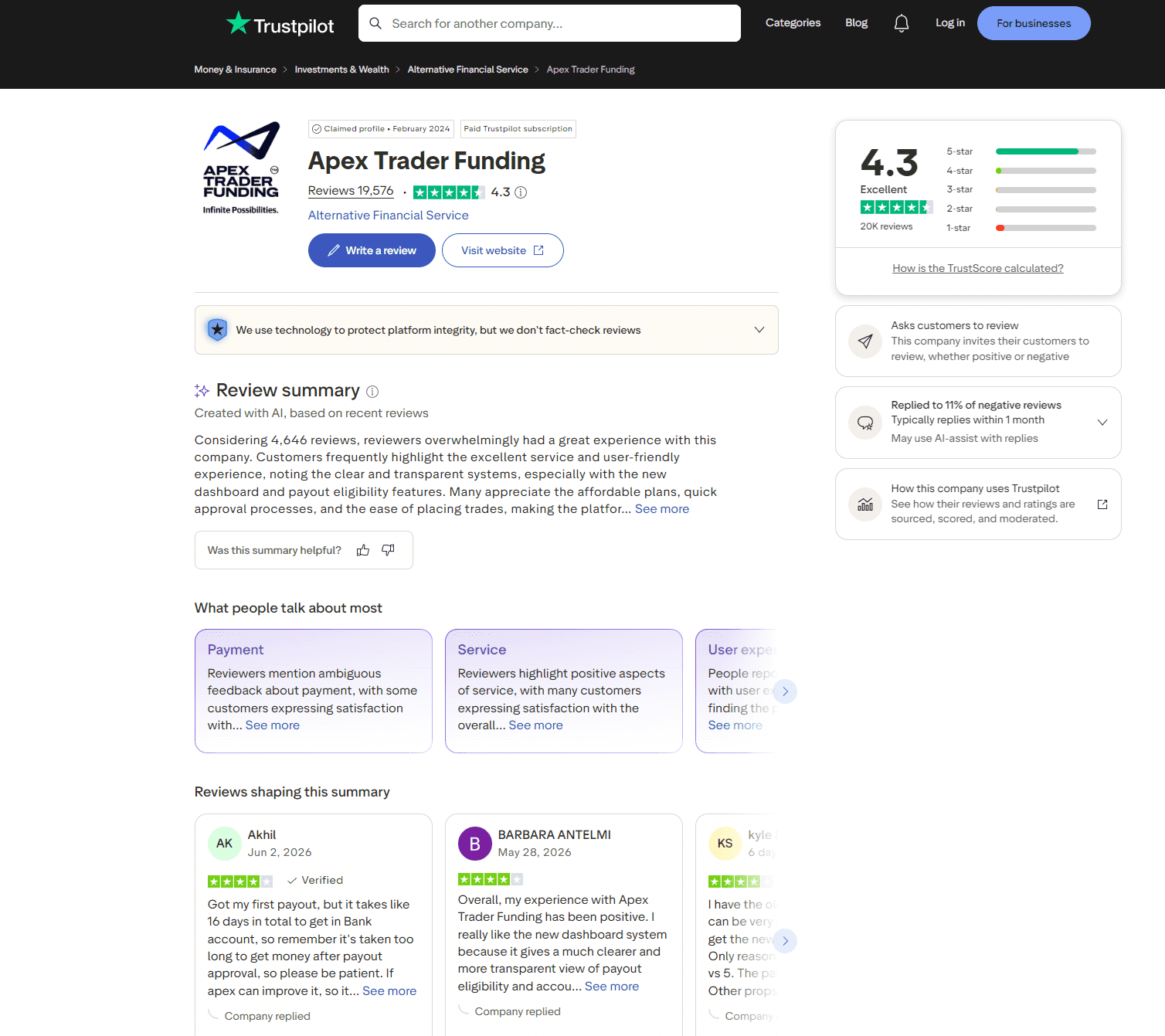 apex trader funding trustpilot reviews